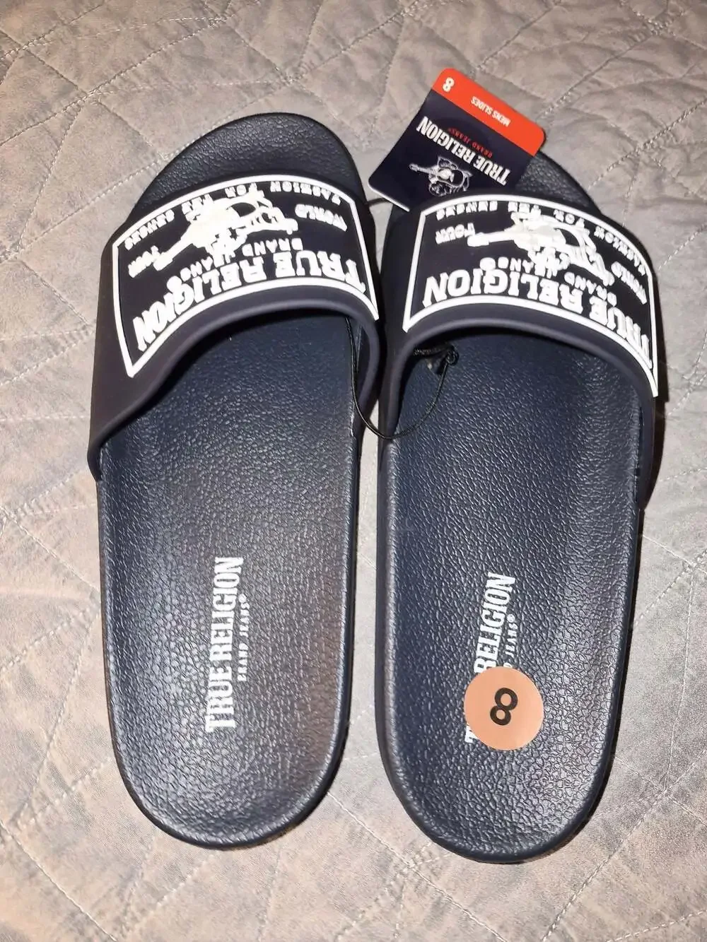 True Religion Men's Vintage World Tour Logo Slides